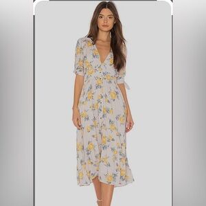 Free People Floral Midi Dress in Yellow and Gray